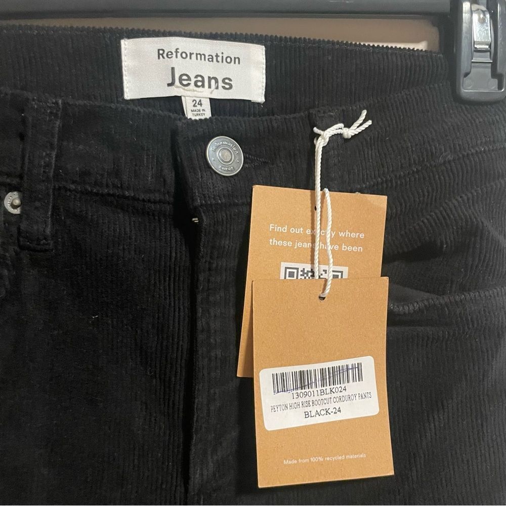 NWT Reformation Peyton High Rise Bootcut Corduroy Pants Black- Size 24 - Picture 4 of 8